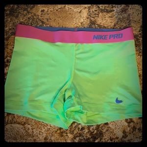 Nike Dri-Fit lime green / pink compression shorts